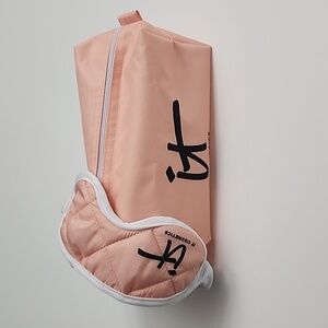 IT Cosmetics Peach White Pink Black First Class Cosmetic Bag and Eye Mask NWT